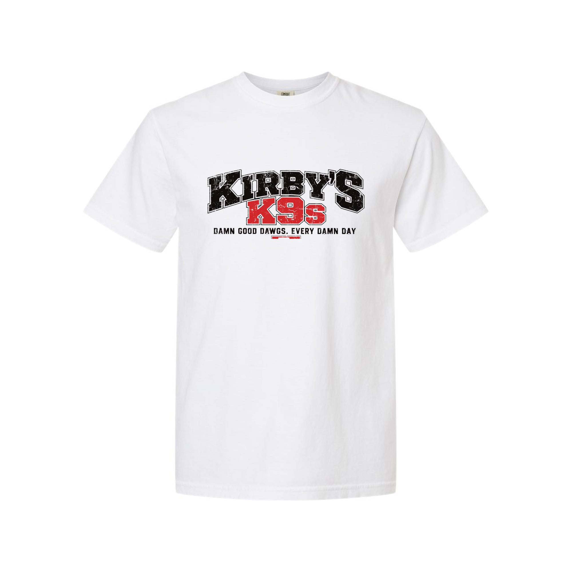 Kirby’s K9s Weathered Logo Tee — front view