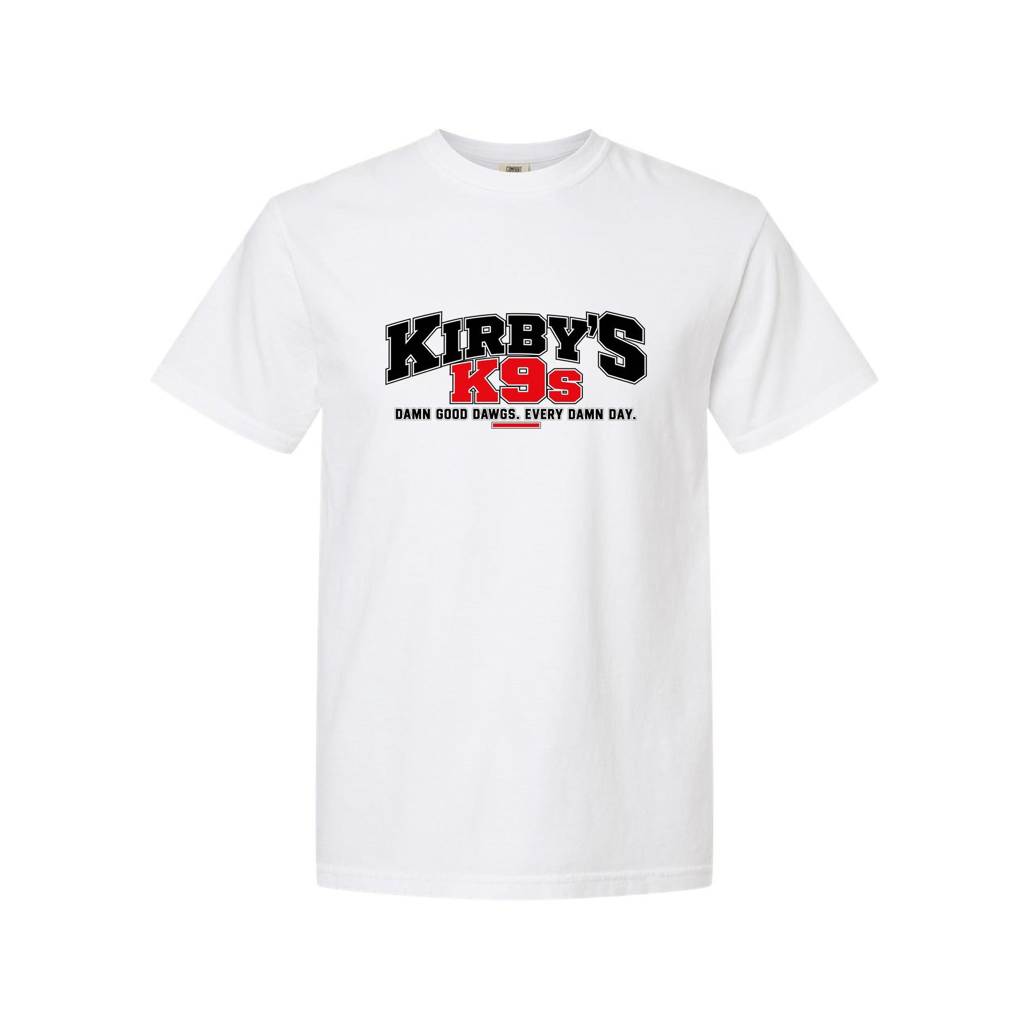 Kirby’s K9s Classic Logo Tee — White — front view