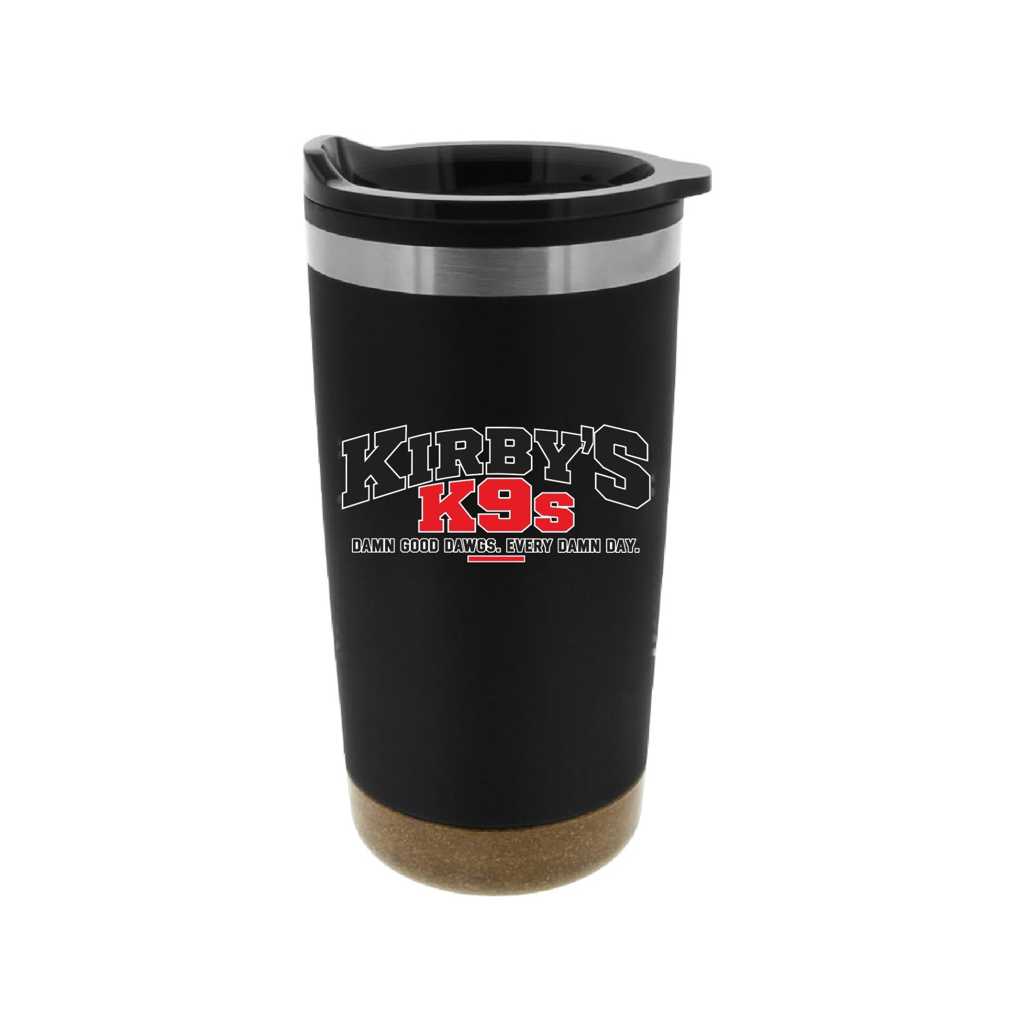 Kirby’s K9s black 20 oz tumbler — logo side