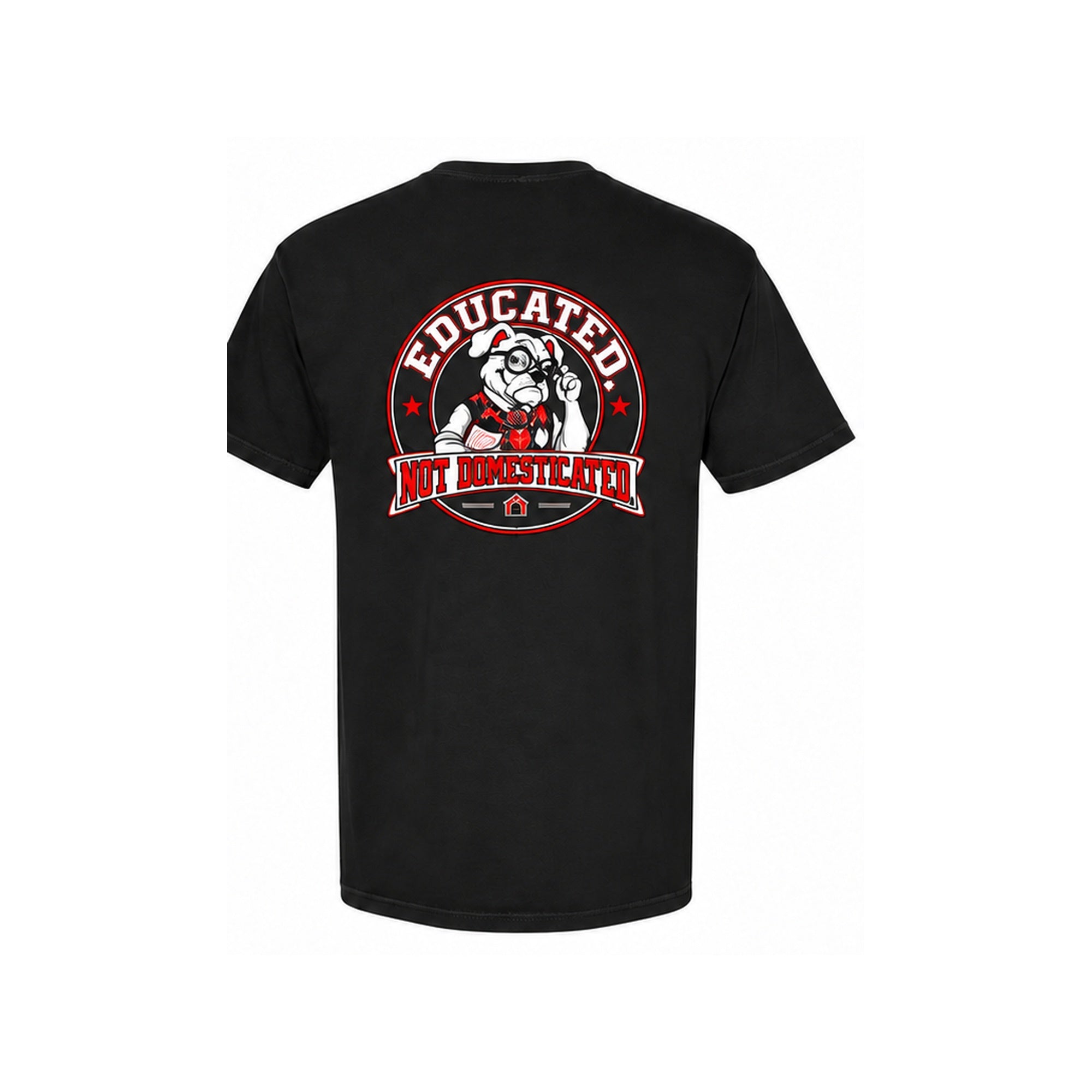 The Professor — Educated, Not Domesticated Tee — black — back view